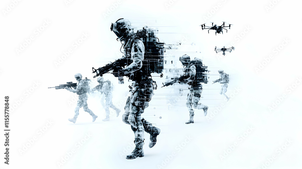 Obraz premium Modern Military Combat Simulation - Advanced Battlefield Strategy