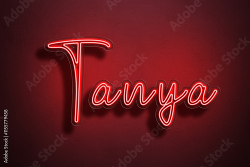 Red Neon Style Text Effect of name Tanya on red background. photo