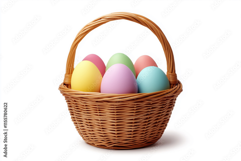 Naklejka premium Easter basket with colorful eggs on white background