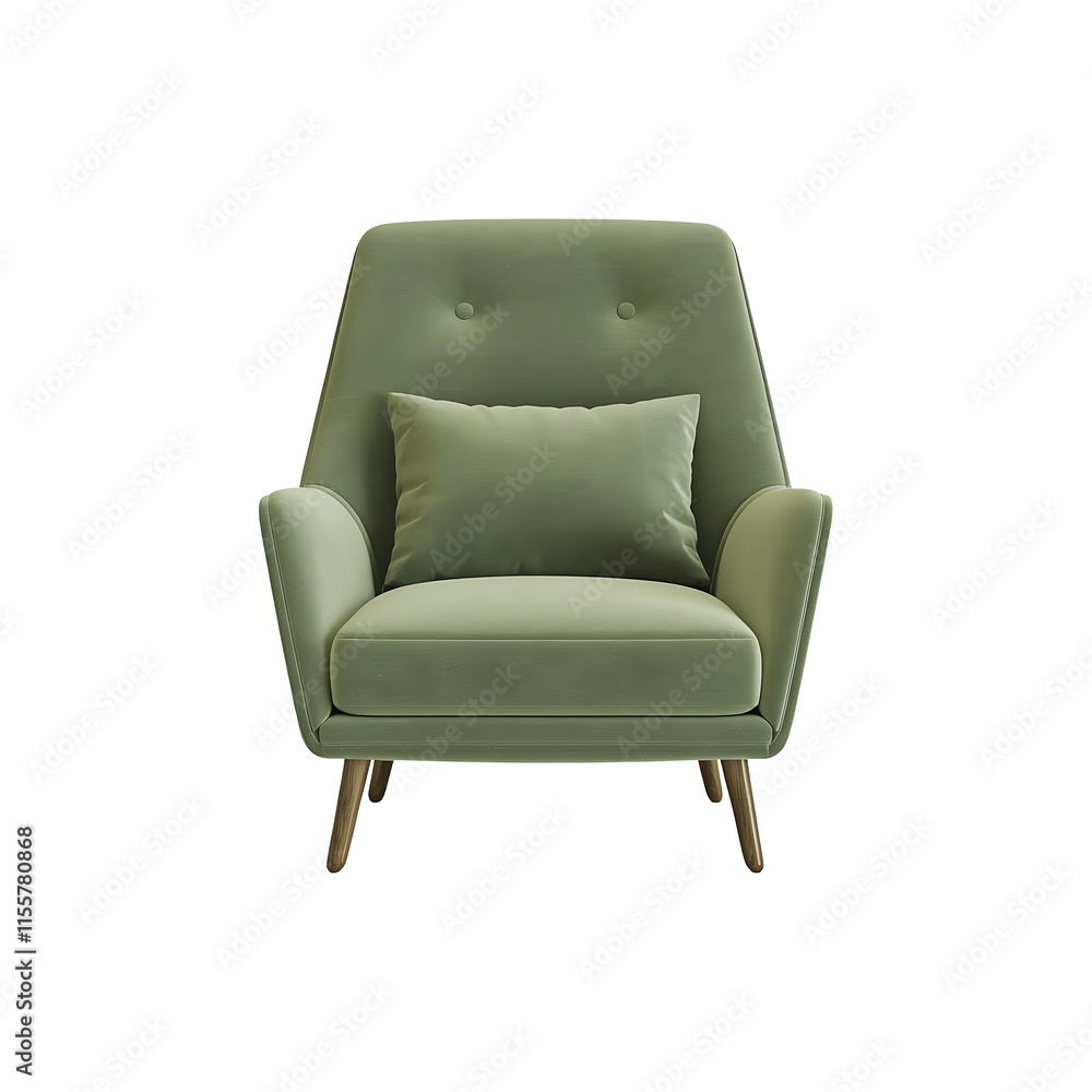 Fototapeta premium Modern Cozy minimalist green Accent chair with pillow isolated on transparent Background 