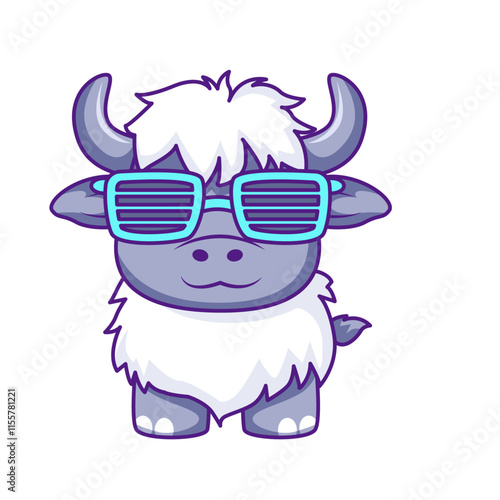 Cute Bison Cartoon Kawaii Sticker. Character Vector Illustration