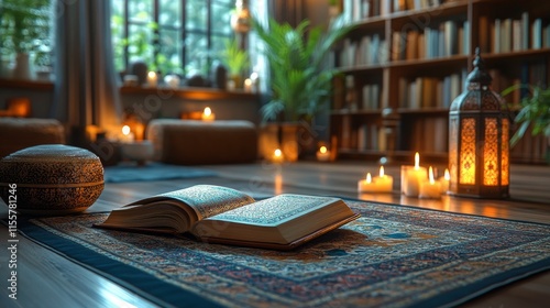 Reading in a tranquil candlelit environment during the evening hours