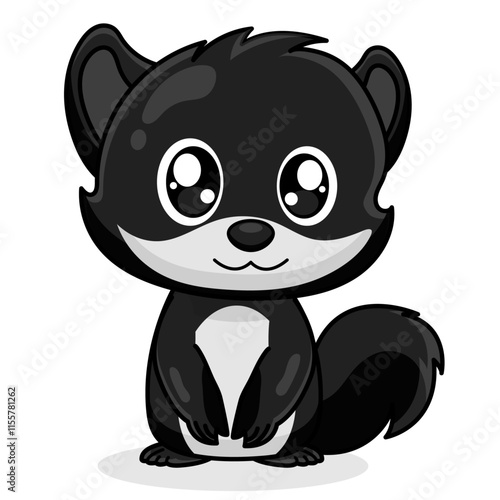Cute Skunk Cartoon Kawaii Sticker. Character Vector Illustration