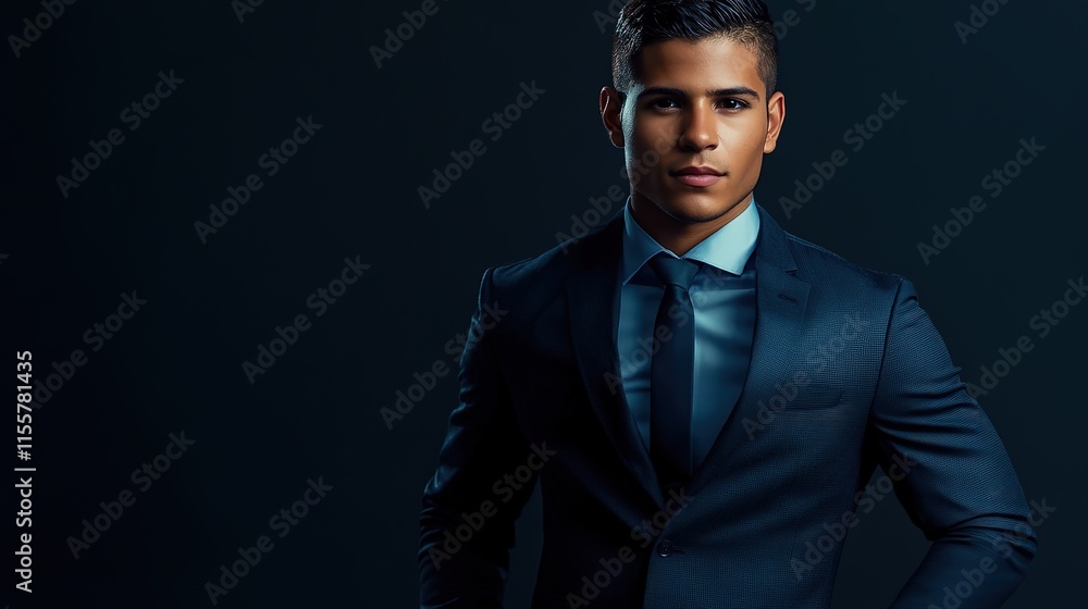 Confident young Latino entrepreneur radiating success and happiness in a professional portrait, hd image Confident young Latino entrepreneur radiating success and happiness in a professional portrait, hd image