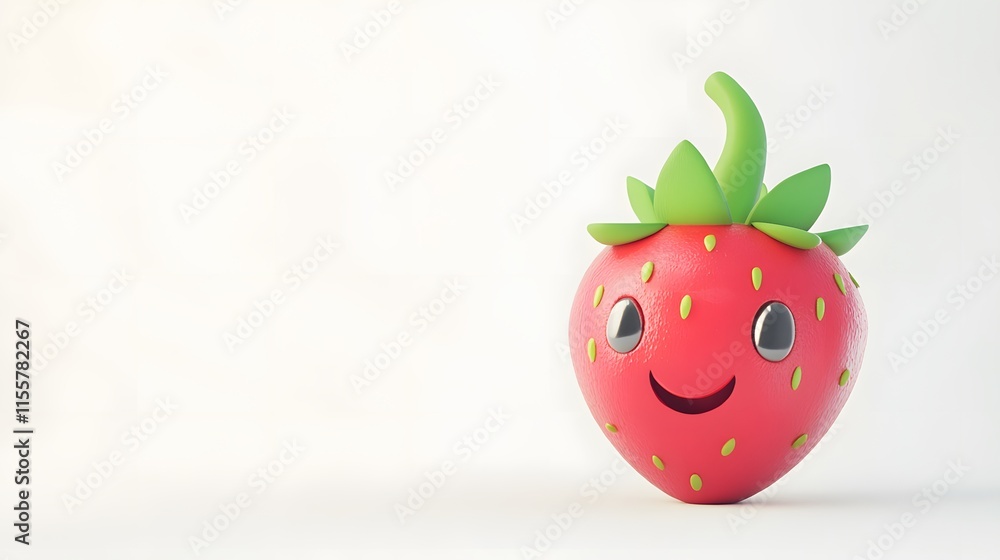 Fototapeta premium A Happy Cartoon Strawberry Smiles Brightly