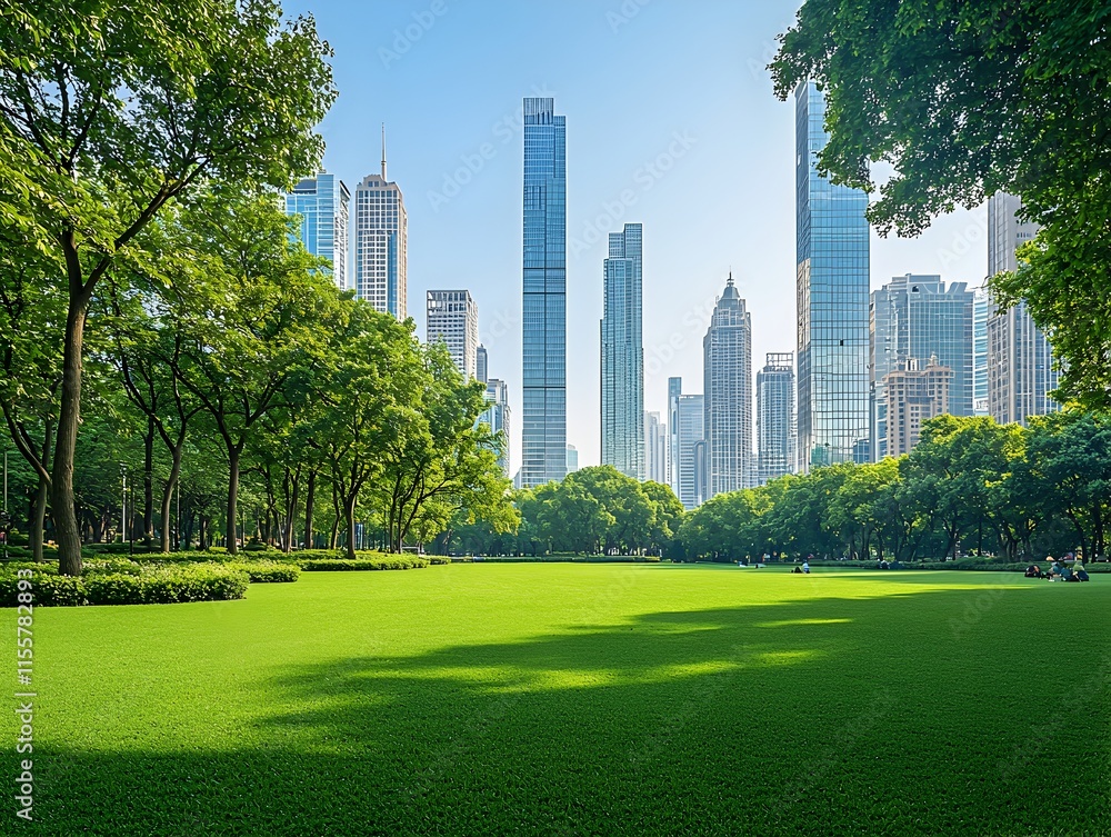Photo of Urban Park with Skyscrapers Photo of Urban Park with Skyscrapers
