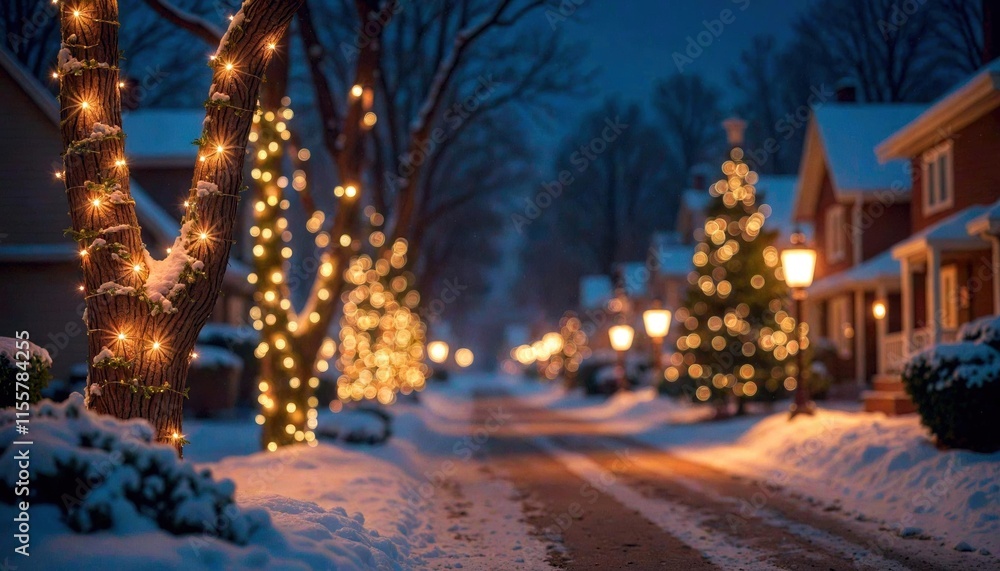 Festive Holiday Garlands on Snowy Trees Festive Holiday Garlands on Snowy Trees