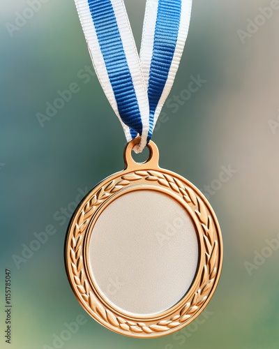 Bronze medal with blank space, blue ribbon