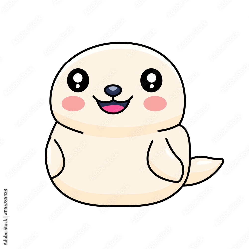 Obraz premium Cute Seal Cartoon Kawaii Sticker. Character Vector Illustration