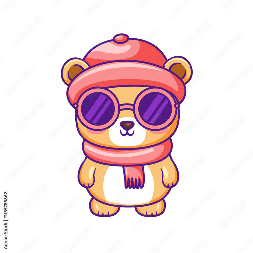 Obraz premium Cute Bear Cartoon Kawaii Sticker. Character Vector Illustration