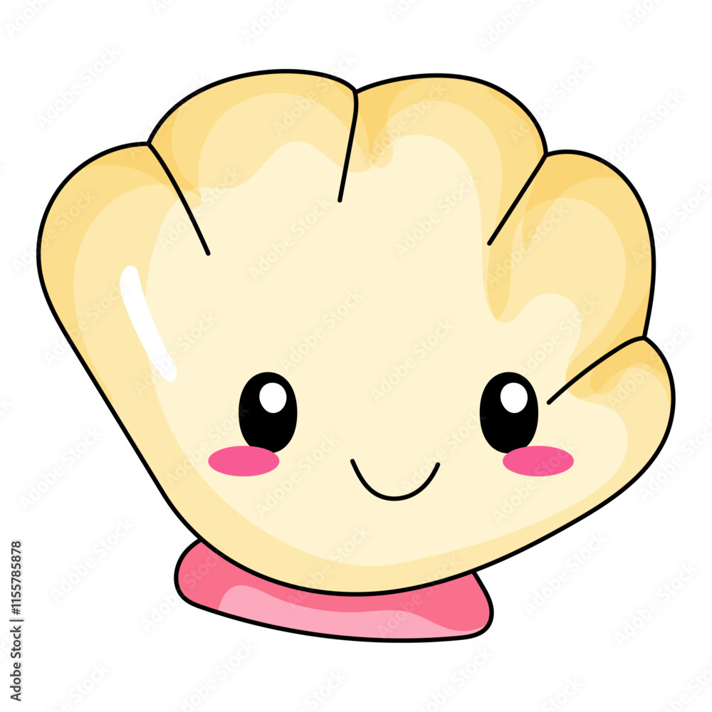 Cute Shell Cartoon Kawaii Sticker. Character Vector Illustration Cute Shell Cartoon Kawaii Sticker. Character Vector Illustration
