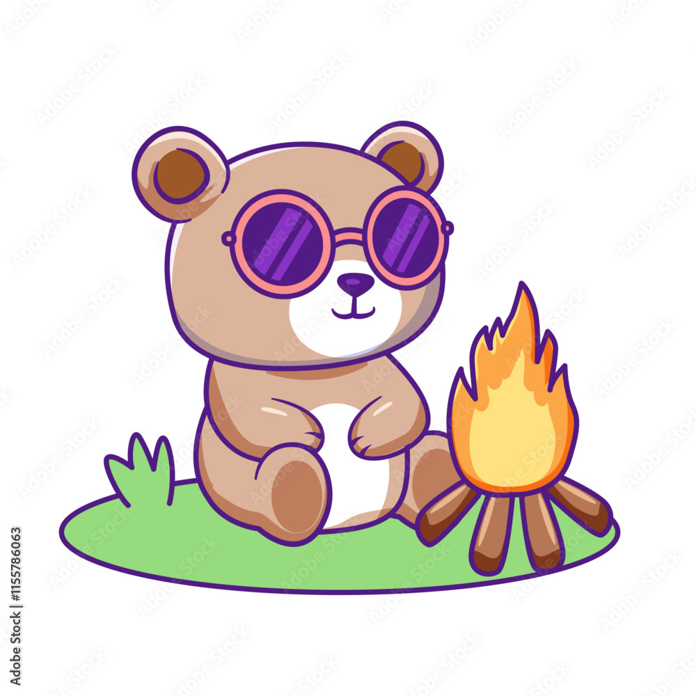 Naklejka premium Cute Bear Cartoon Kawaii Sticker. Character Vector Illustration
