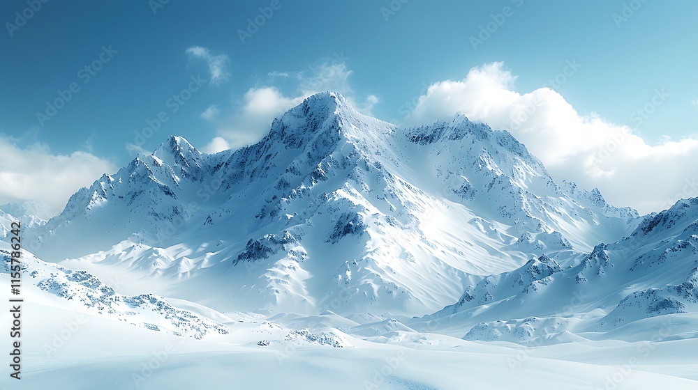 Obraz premium Snowy mountain pass under a clear sky