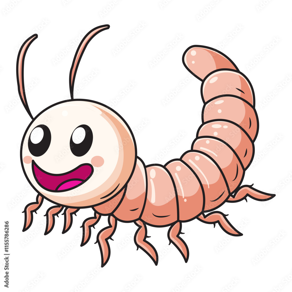 Obraz premium Cute Caterpillar Cartoon Kawaii Sticker. Character Vector Illustration