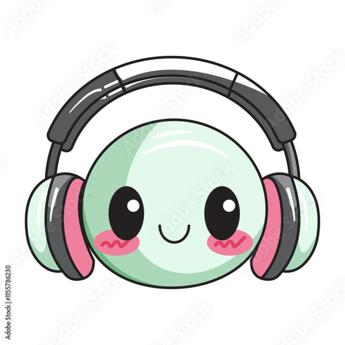 Cute Headphone Cartoon Kawaii Sticker. Character Vector Illustration