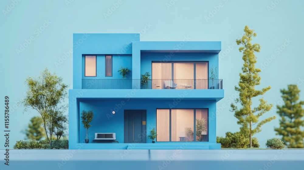 Blue classic modern house 3D model in minimal Blue classic modern house 3D model in minimal