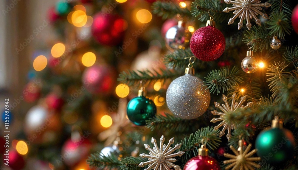Sparkling Christmas Tree Close-Up with Ugly Sweater Background Sparkling Christmas Tree Close-Up with Ugly Sweater Background