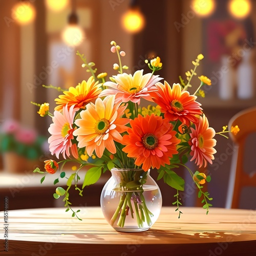 Wallpaper Mural Autumn Bouquet Vibrant Floral Arrangement in Pink, White and glass Vase with Warm Bokeh Lights and Fall-Themed Seasonal Flowers Torontodigital.ca