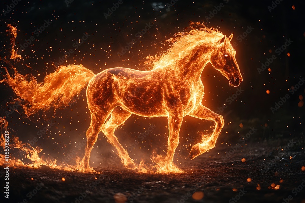 Fiery Horse Night Illustration Fiery Horse Night Illustration