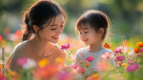 Smiling woman enjoying a sunny day among vibrant marigold flowers in a lush g...