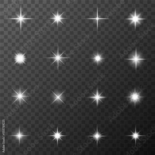 Set of bright light glares in vector style isolated on a transparent background