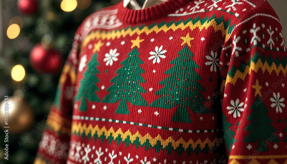 Naklejka premium Data Christmas Sweater with Holiday Trees