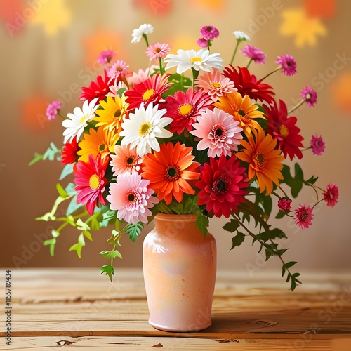 Wallpaper Mural Autumn Bouquet Vibrant Floral Arrangement in Pink, White and glass Vase with Warm Bokeh Lights and Fall-Themed Seasonal Flowers Torontodigital.ca