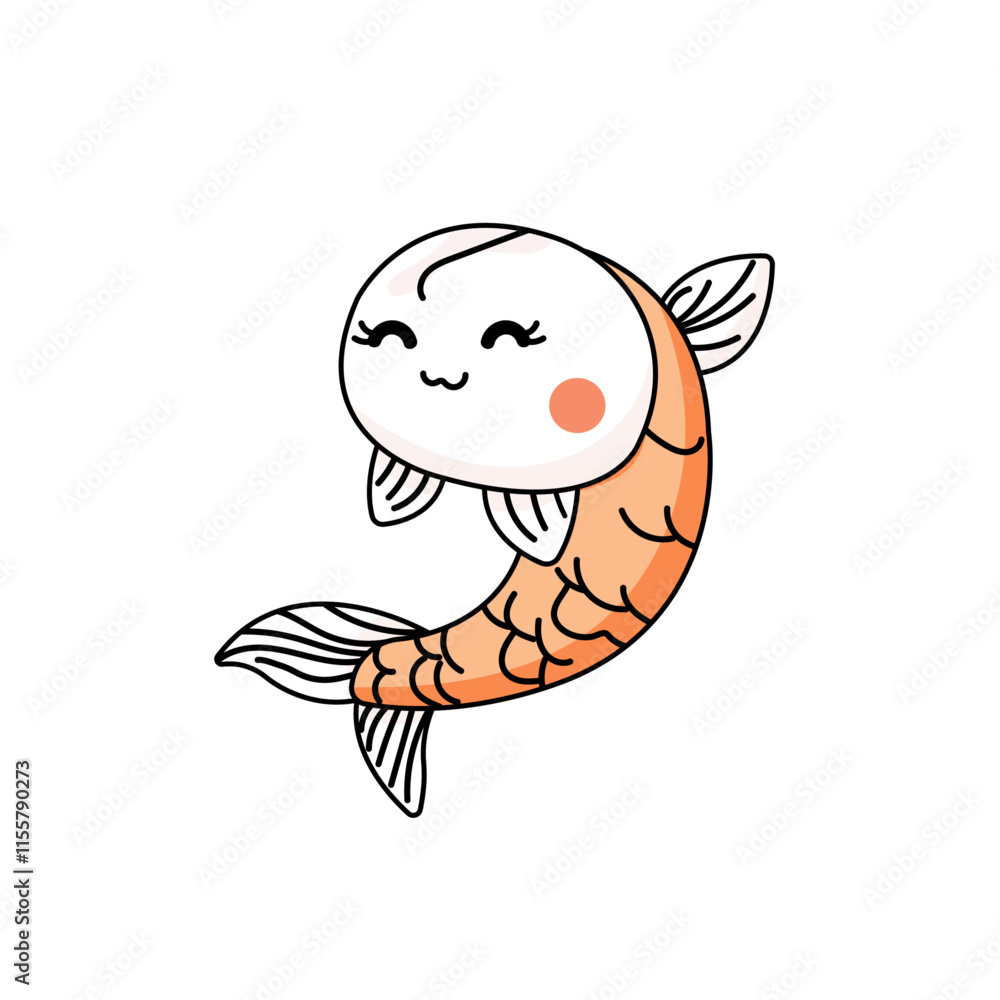 Fototapeta premium Cute Fish Cartoon Kawaii Sticker. Character Vector Illustration