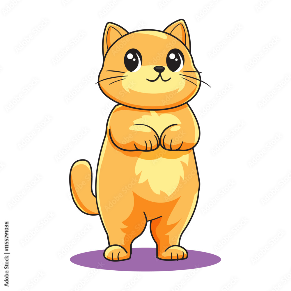 Cute Cat Cartoon Kawaii Sticker. Character Vector Illustration Cute Cat Cartoon Kawaii Sticker. Character Vector Illustration