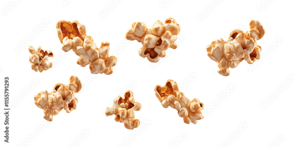 Popcorn kernels popped isolated on transparent background Popcorn kernels popped isolated on transparent background