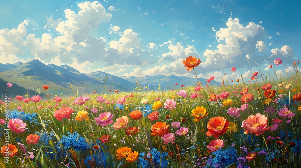 Fototapeta premium Spring meadow with blooming flowers