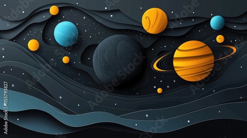 Papercut Space Illustration with Planets and Stars
