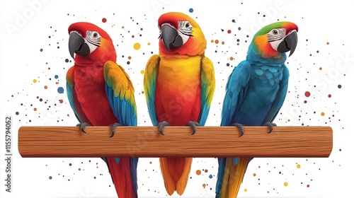 Colorful parrot perched on a wooden post against a dark background