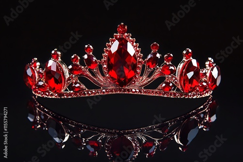 Crown with precious stones isolated on black background photo