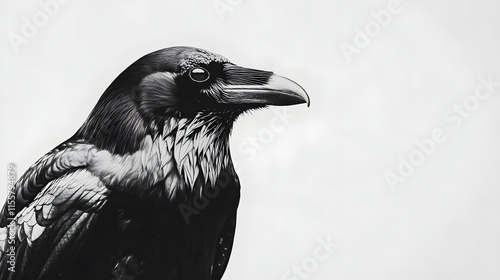 A Majestic Raven Profile Against A White Background photo