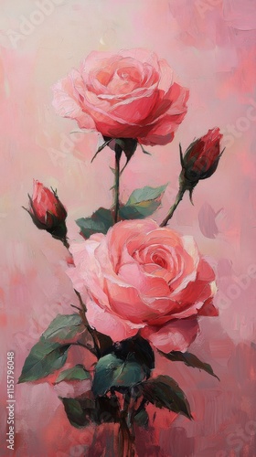 Beautiful pink roses with delicate petals arranged elegantly against a soft p...