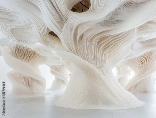 Obraz Abstract White Architectural Sculpture Swirling Organic Forms Modern Interior Design
