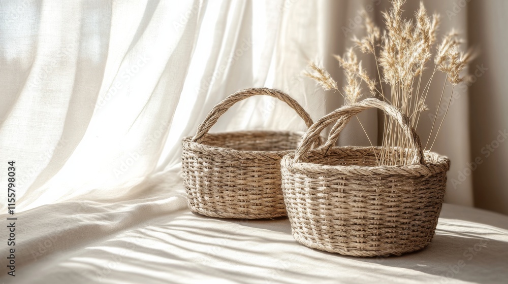 Obraz premium Baskets on Table with Natural Light in Studio Setting
