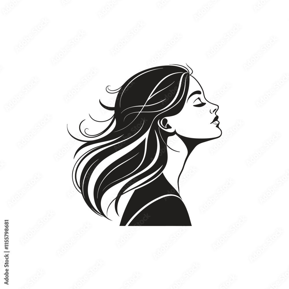 Silhouette of beautiful girl in profile with long hai Silhouette of beautiful girl in profile with long hai
