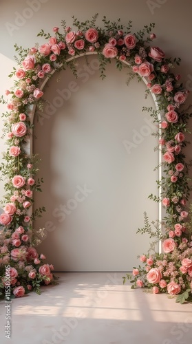 Wedding backdrop, photo backdrop with elegant floral arch and renaissance style wall