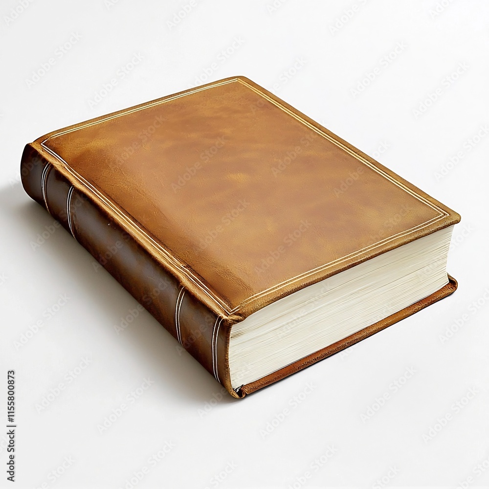 Elegant Leather Bound Book on Pristine White Background Elegant Leather Bound Book on Pristine White Background