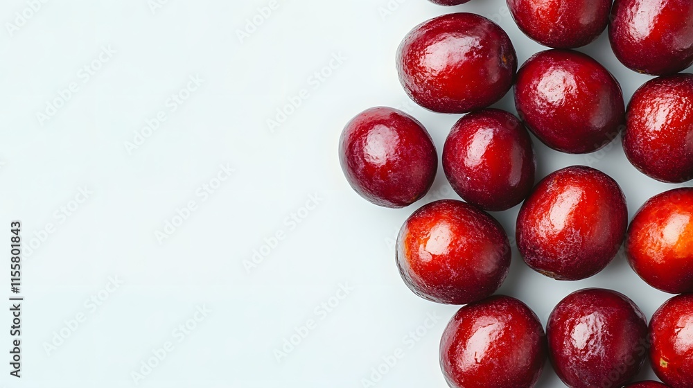 Red Plums Arranged Against A Light Background Red Plums Arranged Against A Light Background