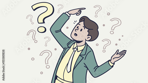 3D illustration. Businessman 3D Cartoon Character. Handsome businessman looking confused. The man raised his hand and had a lot of questions. 3d cartoon character
