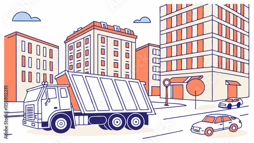 Garbage collection in the city in the garbage truck. Concept city cleaning, urban bussines, transport, vehicle. Vector illustraion.