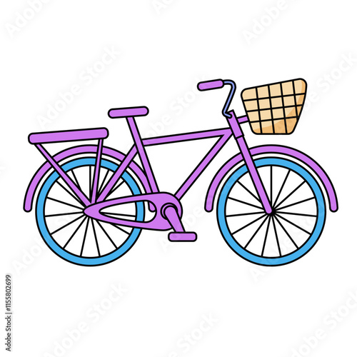 Cute Bicycle Cartoon Kawaii Sticker. Character Vector Illustration