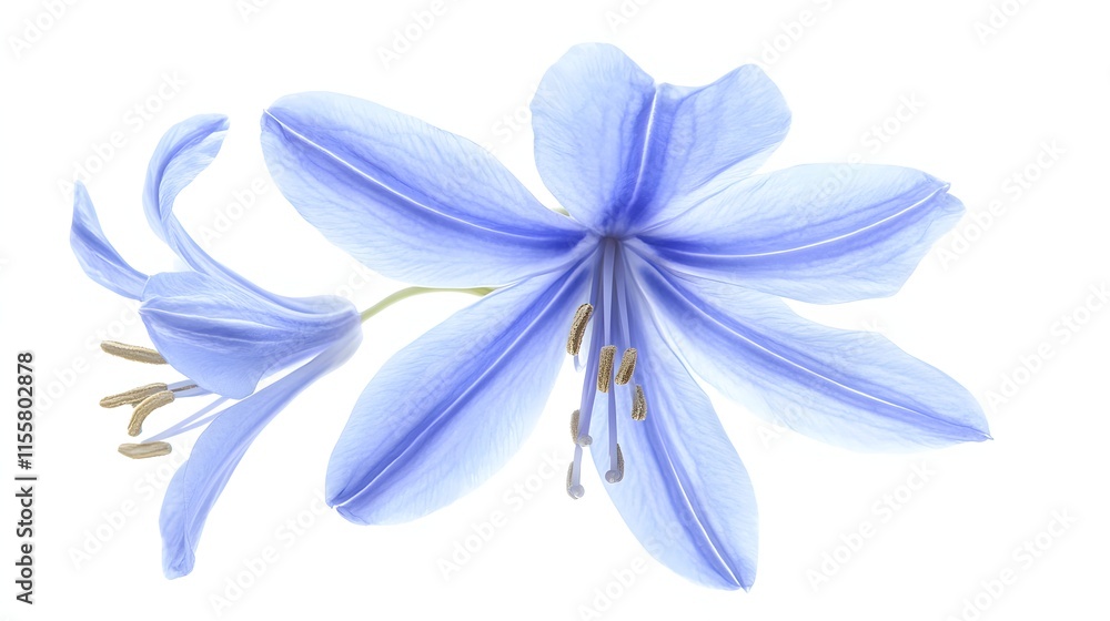 Naklejka premium Two Delicate Light Blue Flowers Isolated on White