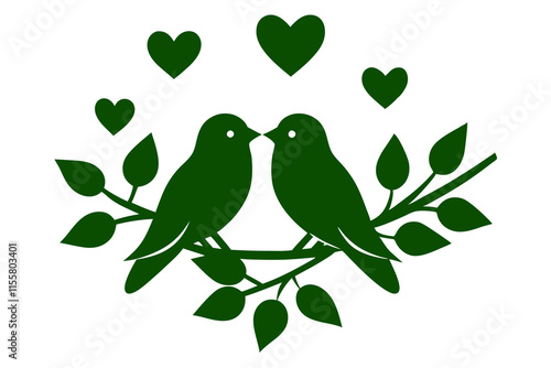 Lovebirds sitting on a branch surrounded