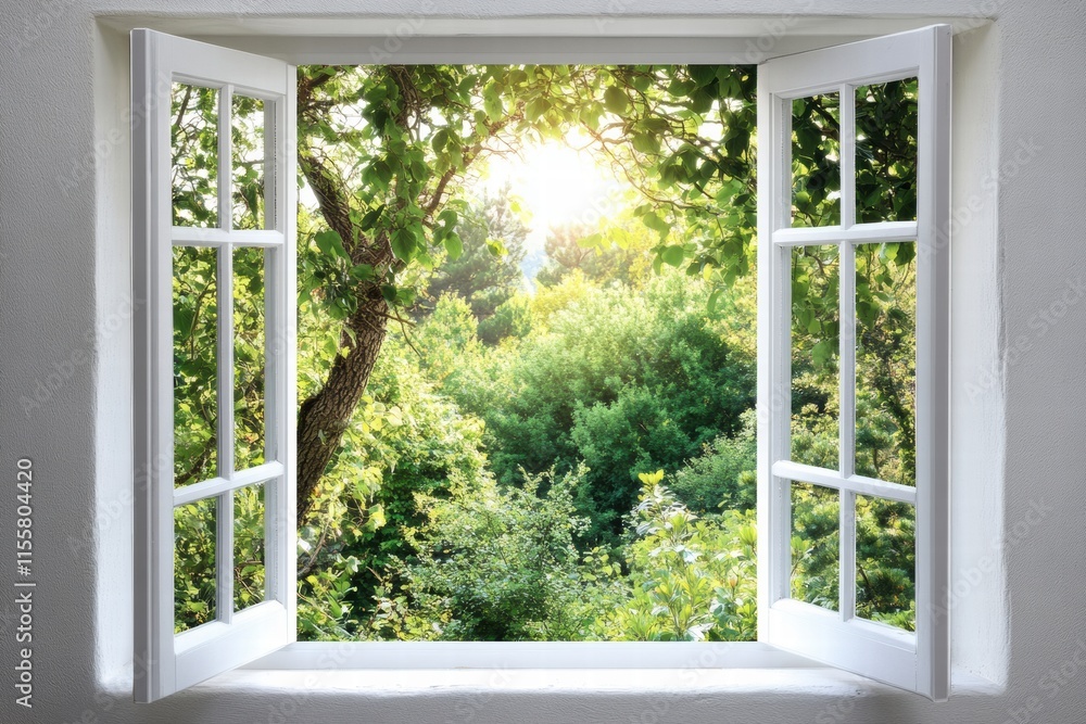 Sunlight streams through a window showcasing a vibrant garden filled with lush greenery and colorful plants during a bright day. Generative AI Sunlight streams through a window showcasing a vibrant garden filled with lush greenery and colorful plants during a bright day. Generative AI