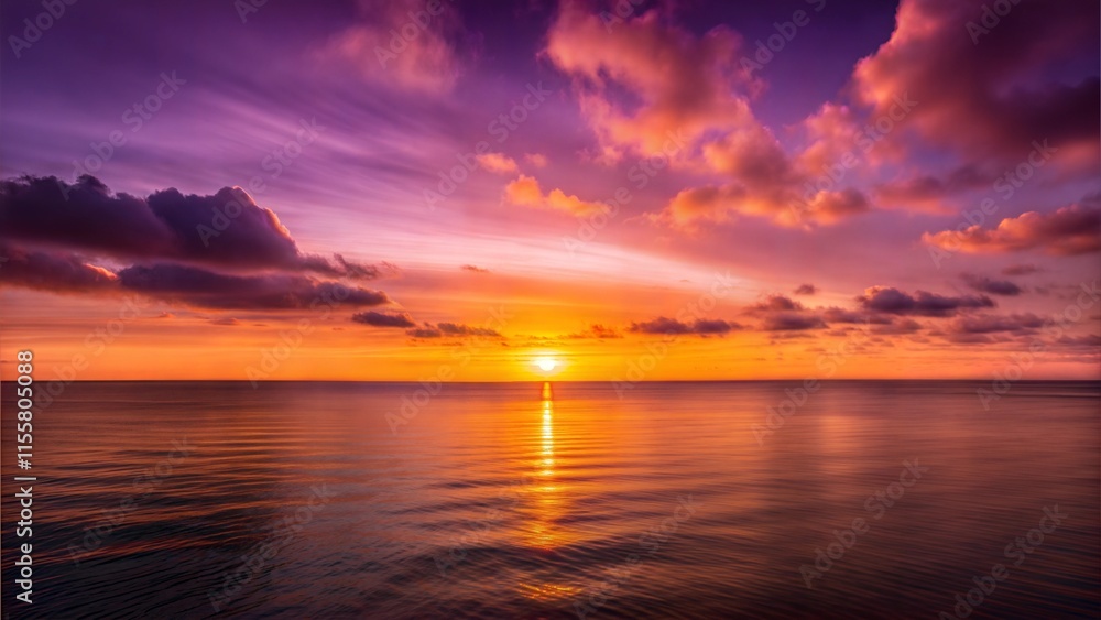 Fototapeta premium Stunning Vibrant Sunset Over a Calm Ocean Horizon