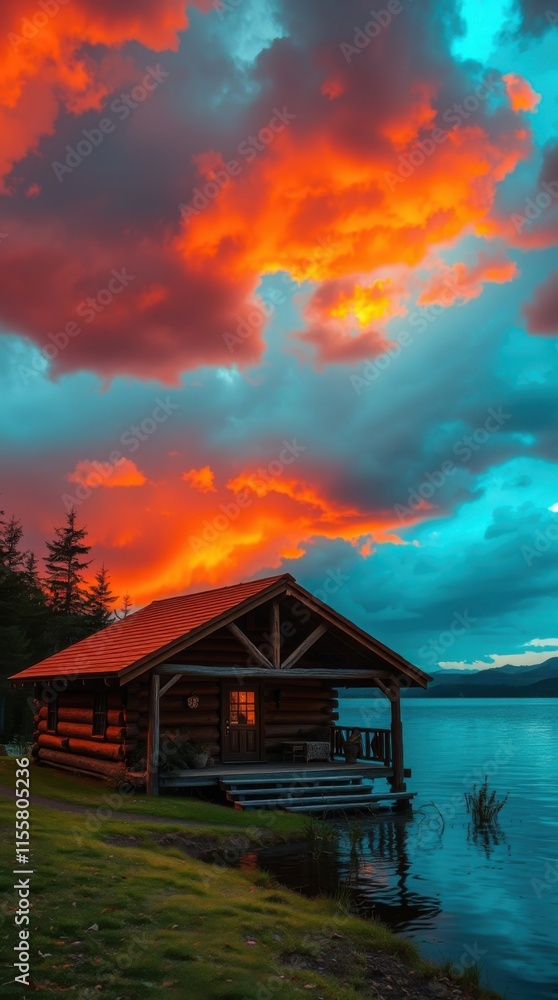 Tranquil Lakeside Retreat: Rustic Log Cabin in Sunlight
Tranquil Lakeside Retreat: Rustic Log Cabin in Sunlight